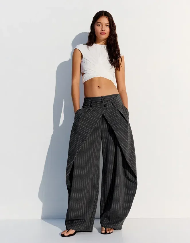 Pleated Trousers with Double Button – Pants – Women Pleated Trousers with Double Button – Pants – Women