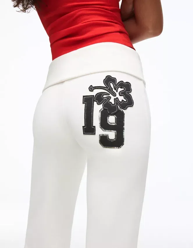 Plush Flared Trousers with Patch Plush Flared Trousers with Patch