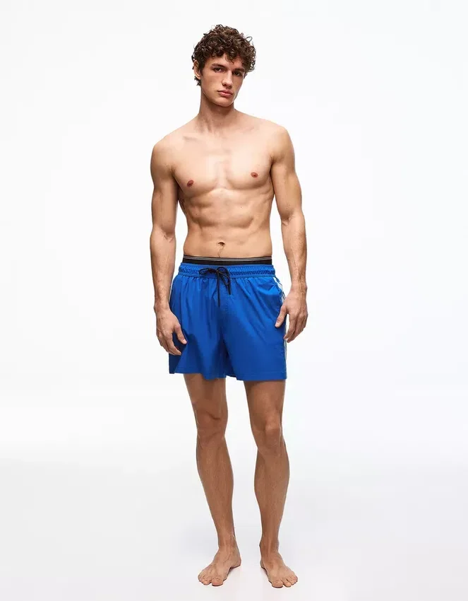 Printed Boxy Fit Swimming Trunks with Double Waistband – Accessories Printed Boxy Fit Swimming Trunks with Double Waistband – Accessories
