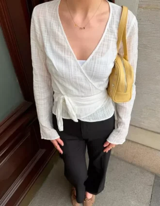 Printed Crossover Blouse