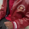 Printed Faux Leather Bomber Jacket