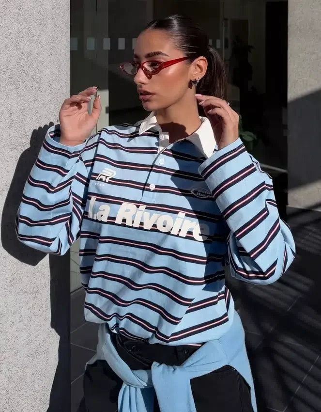 Printed Polo Collar Long Sleeve T-Shirt – #Bershkastyle – Women Printed Polo Collar Long Sleeve T-Shirt – #Bershkastyle – Women