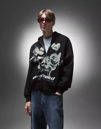 Printed Zip-Up Hoodie – Sweatshirts & Hoodies
