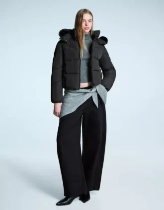 Puffer Water Repellent Jacket with Fur Hood – Jackets and Trench