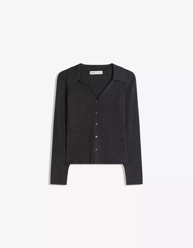 Ribbed Polo Collar Cardigan – Sweaters and Cardigans Ribbed Polo Collar Cardigan – Sweaters and Cardigans