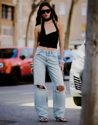 Ripped High-Waist Wide-Leg Jeans