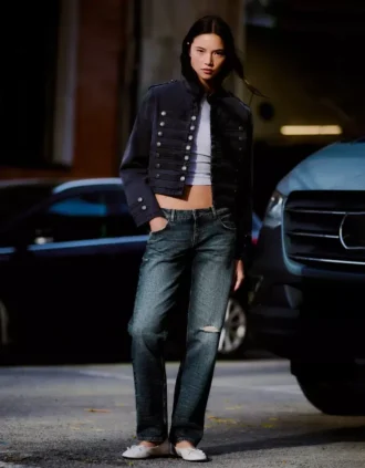 Ripped Low-Rise Straight-Leg Jeans