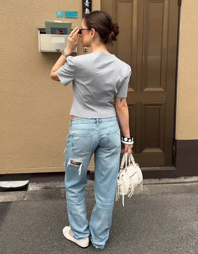 Ripped Low-Rise Straight-Leg Jeans Ripped Low-Rise Straight-Leg Jeans