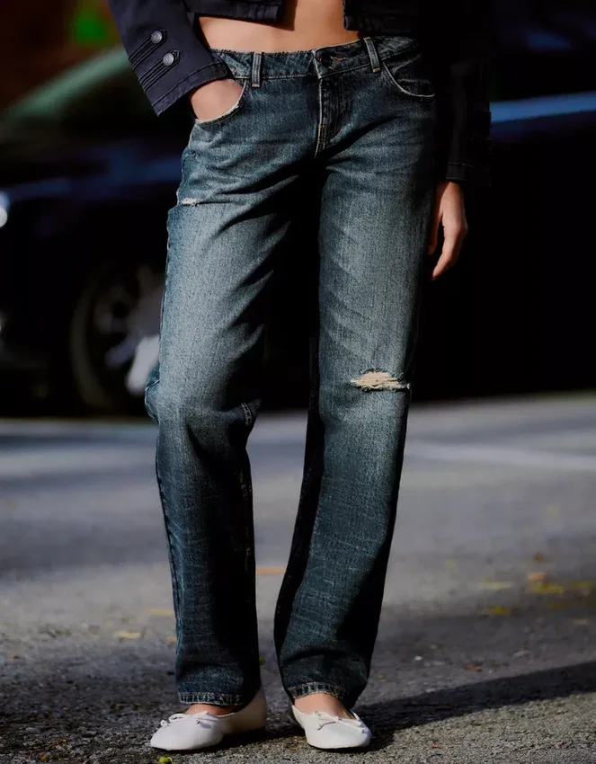 Ripped Low-Rise Straight-Leg Jeans Ripped Low-Rise Straight-Leg Jeans