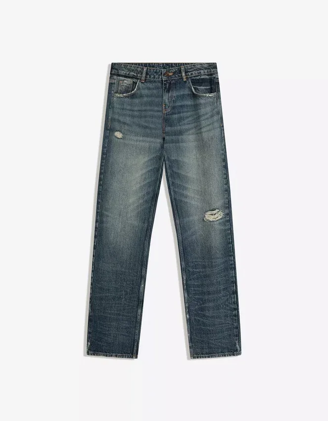 Ripped Low-Rise Straight-Leg Jeans Ripped Low-Rise Straight-Leg Jeans