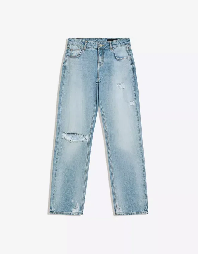 Ripped Low-Rise Straight-Leg Jeans Ripped Low-Rise Straight-Leg Jeans
