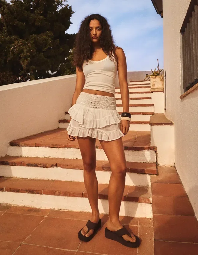 Ruffled Mini Skirt with Rhinestone Waistband Ruffled Mini Skirt with Rhinestone Waistband