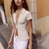 Short Sleeve Shirt with Zip – Women Short Sleeve Shirt with Zip – Women