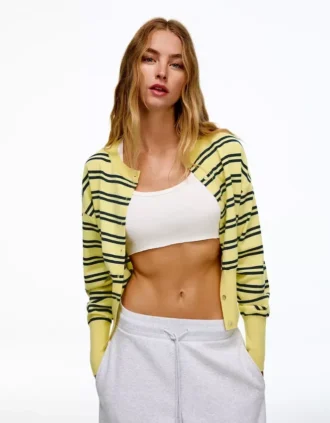 Striped Crew Neck Button-Up Jacket