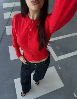 Striped Crew Neck Button-Up Jacket