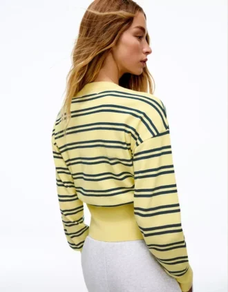 Striped Crew Neck Button-Up Jacket