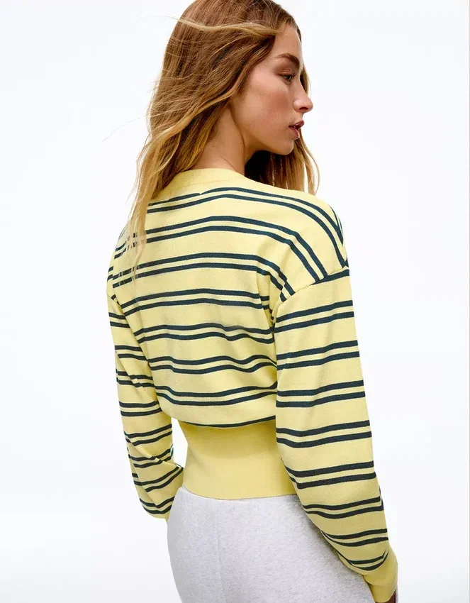 Striped Crew Neck Button-Up Jacket Striped Crew Neck Button-Up Jacket