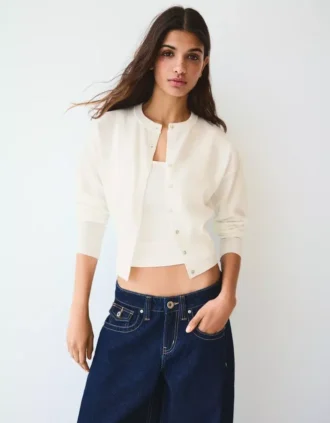 Striped Crew Neck Button-Up Jacket – Sweaters and Cardigans Striped Crew Neck Button-Up Jacket – Sweaters and Cardigans