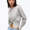 Striped Crew Neck Button-Up Jacket – Sweaters and Cardigans Striped Crew Neck Button-Up Jacket – Sweaters and Cardigans