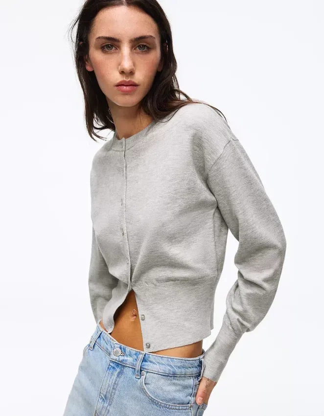Striped Crew Neck Button-Up Jacket – Sweaters and Cardigans Striped Crew Neck Button-Up Jacket – Sweaters and Cardigans