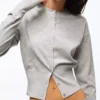 Striped Crew Neck Button-Up Jacket – Sweaters and Cardigans Striped Crew Neck Button-Up Jacket – Sweaters and Cardigans
