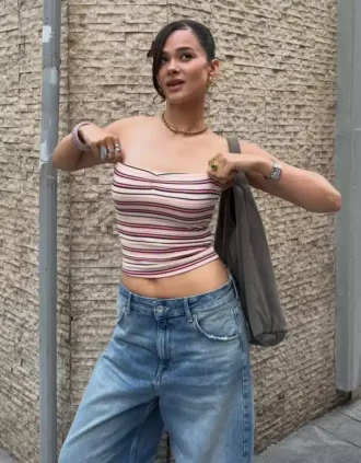 Striped Metallic Thread Bandeau Top