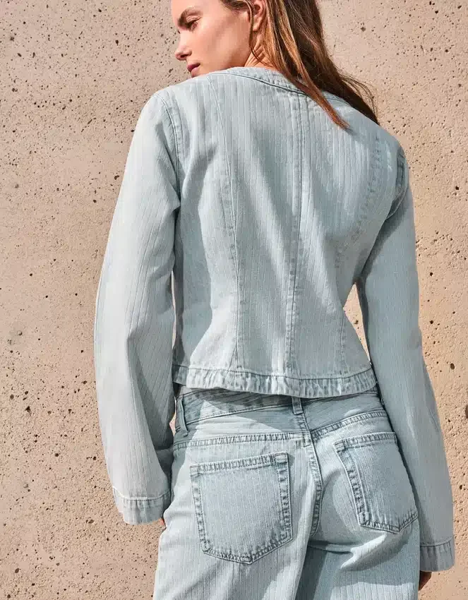 Striped Peplum Denim Jacket – Jackets and Trench Striped Peplum Denim Jacket – Jackets and Trench