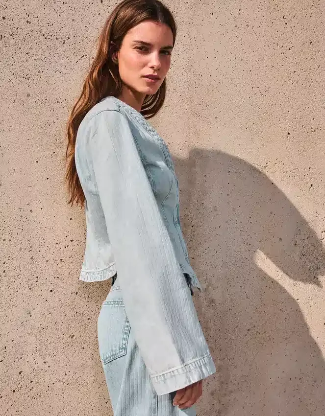 Striped Peplum Denim Jacket – Jackets and Trench Striped Peplum Denim Jacket – Jackets and Trench