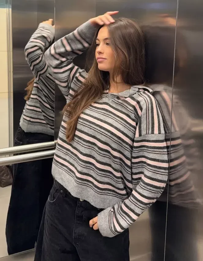 Striped Polo Collar Sweater Striped Polo Collar Sweater