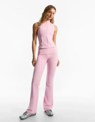 Technical Flared Trousers with Turn-Up Waist